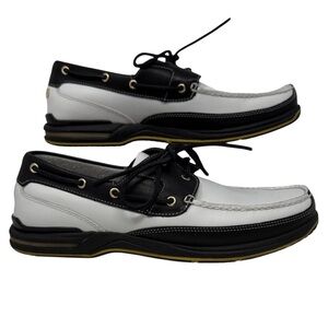 Rockport Leather Black and White Boat Shoes